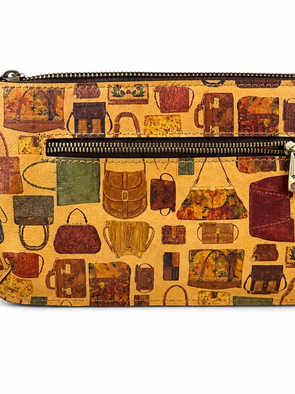 Patricia Nash Mustard Multi-Print Leather Wristlet Crossbody - Picture 2 of 3